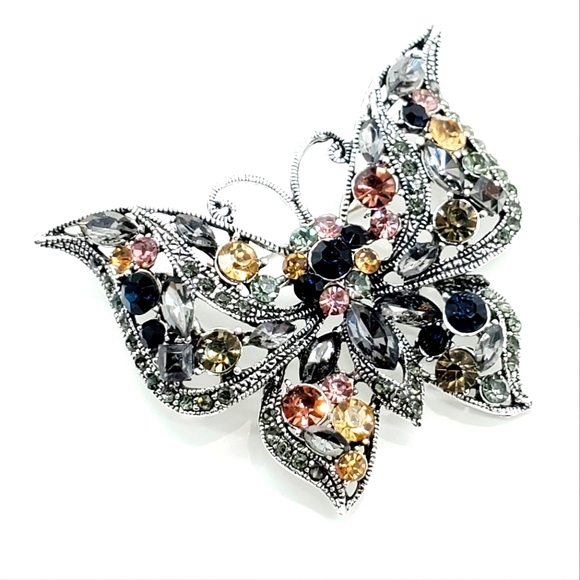 Crystal Butterfly brooch colorful stones silver sparkly pin unique STUNNING - Picture 1 of 7